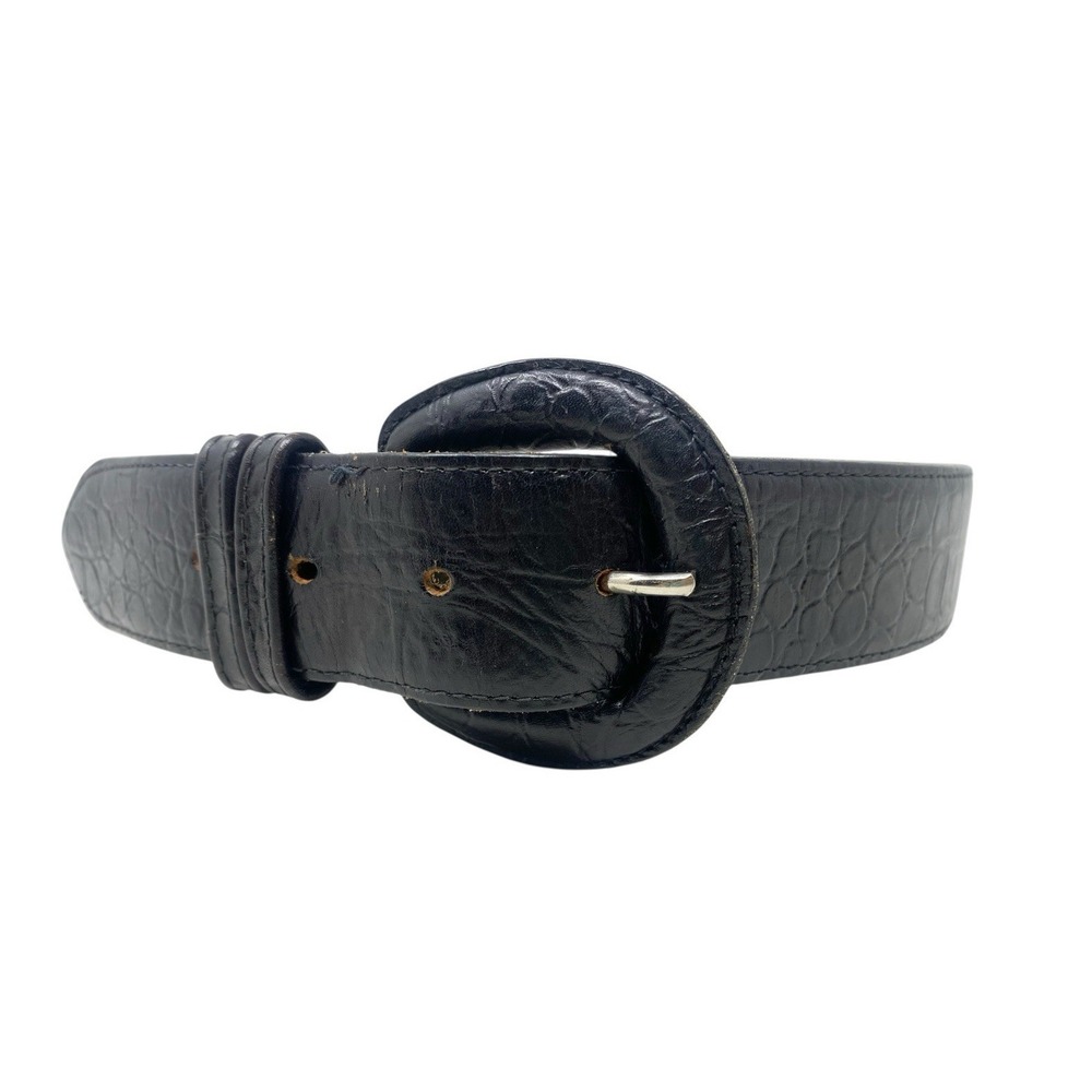 Talbots Womens Black Italian Alligator Calfskin Belt Croc Print Size Small 9851